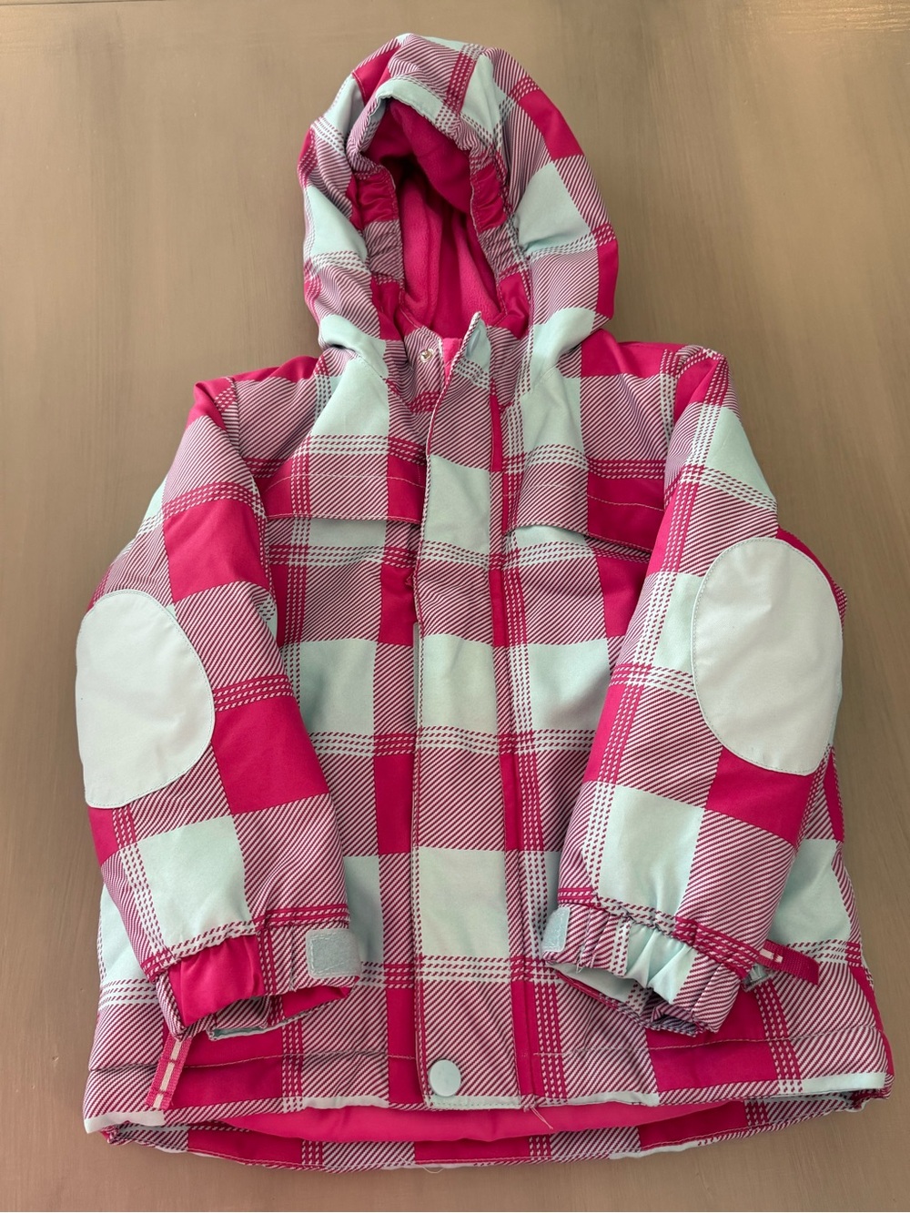 Cat & Jack Pink and White Plaid Hooded Puffer Jacket - 3T